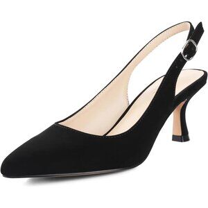 Women's Black Suede Slingback Kitten Heels Closed Pointed Toe Pumps Dress Shoes